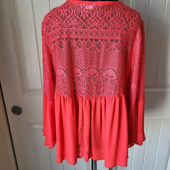 Kaktus Red Lace Boho-Style Open Front blousesize small - Picture 4 of 8